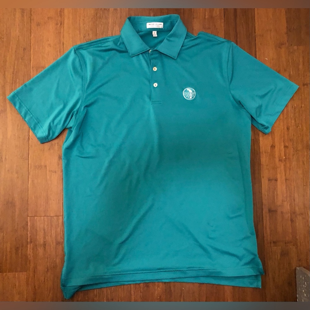 Peter Millar Summer Comfort Polo Course Branded Teal Green Size M Golf Active